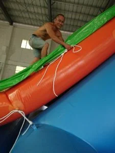 Inflatable slide structure inflated and ready for water positioning
