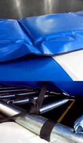 Assembling springboard ladder and safety padding on water trampoline
