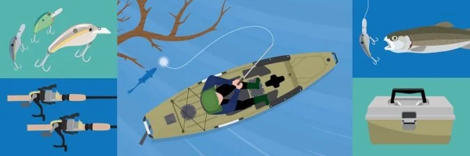 Kayak fisherman paddling through shallow coastal fishing waters