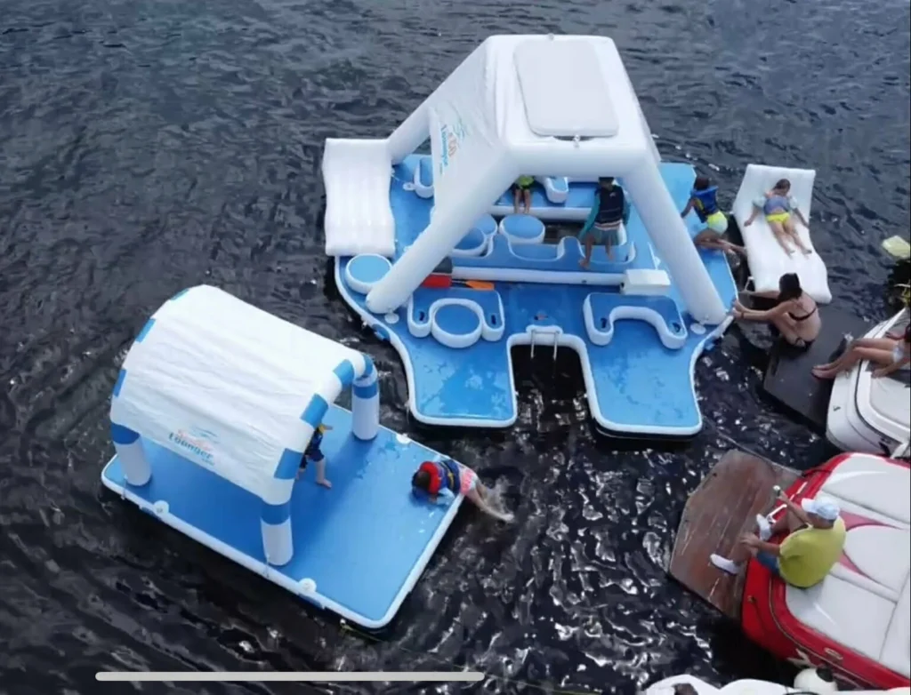 Modular inflatable water park design for commercial use