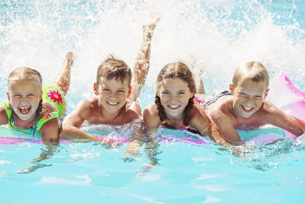 Family safety features on a commercial inflatable aqua park
