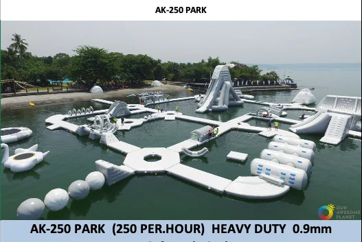 Floating water park revenue model chart and venue visitor statistics