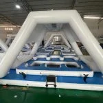 A large inflatable structure in a warehouse