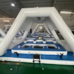 A large inflatable structure in a warehouse