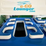 A blue and white floating mattress
