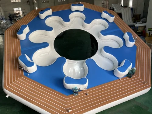 Inflatable dock assembly detail showing reinforced corner construction
