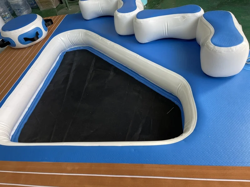 On-water assembly of a modular inflatable dock for boats