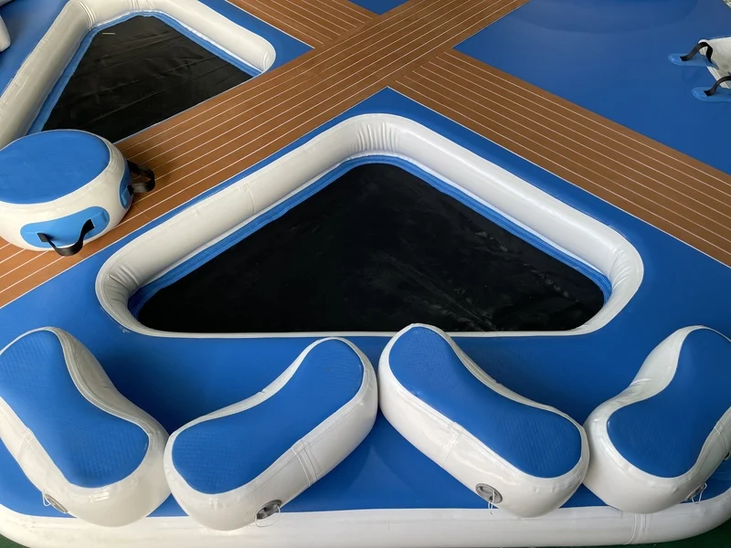 Inflatable dock assembly showing the floating platform structure