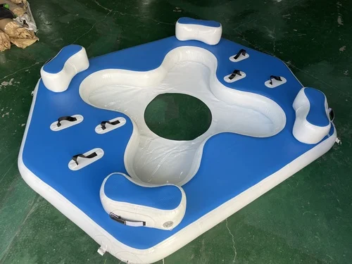 Inflatable dock installation showing modular connection system