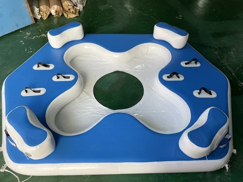 Detailed view of inflatable dock inflation point and safety valve