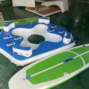 Close-up of inflatable dock valve and reinforced PVC construction