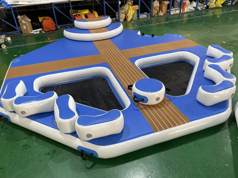 On-site installation of a large inflatable floating dock platform