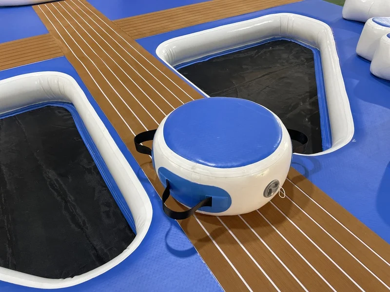 Floating inflatable dock assembly process at a water park