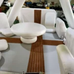Electric propulsion inflatable cruiser boat for shoreline exploration and lake travel.