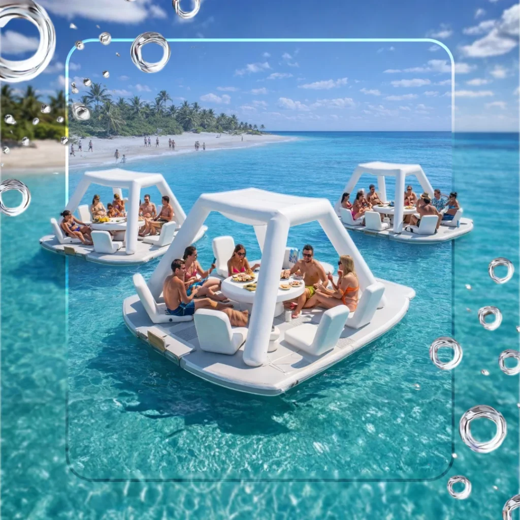 Inflatable floating product graphic for summer water activities.