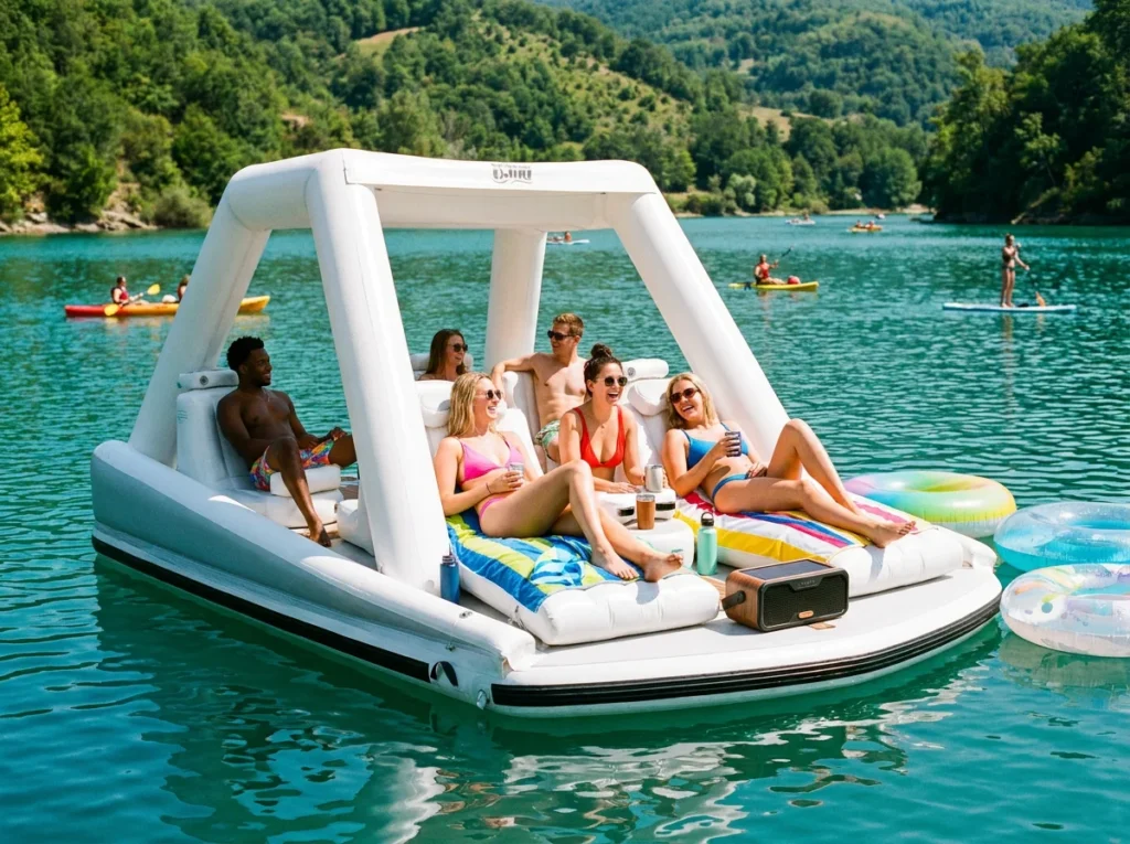Conceptual featured image for inflatable watercraft and luxury yacht dock blog posts.