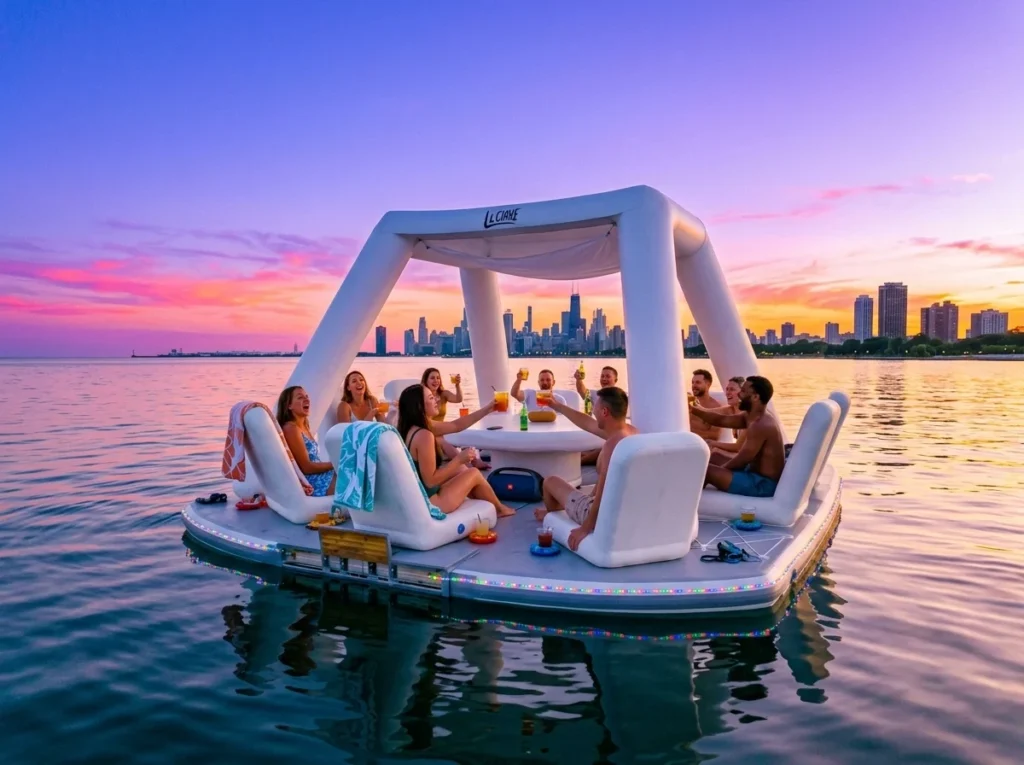 Conceptual featured image for inflatable watercraft and luxury yacht dock blog posts.