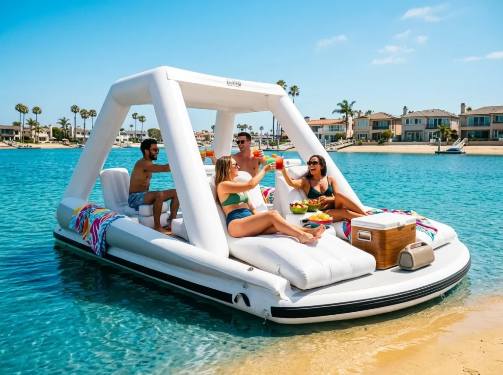 Smarter alternative to pontoon boat rentals - portable Inflatable Island you can own