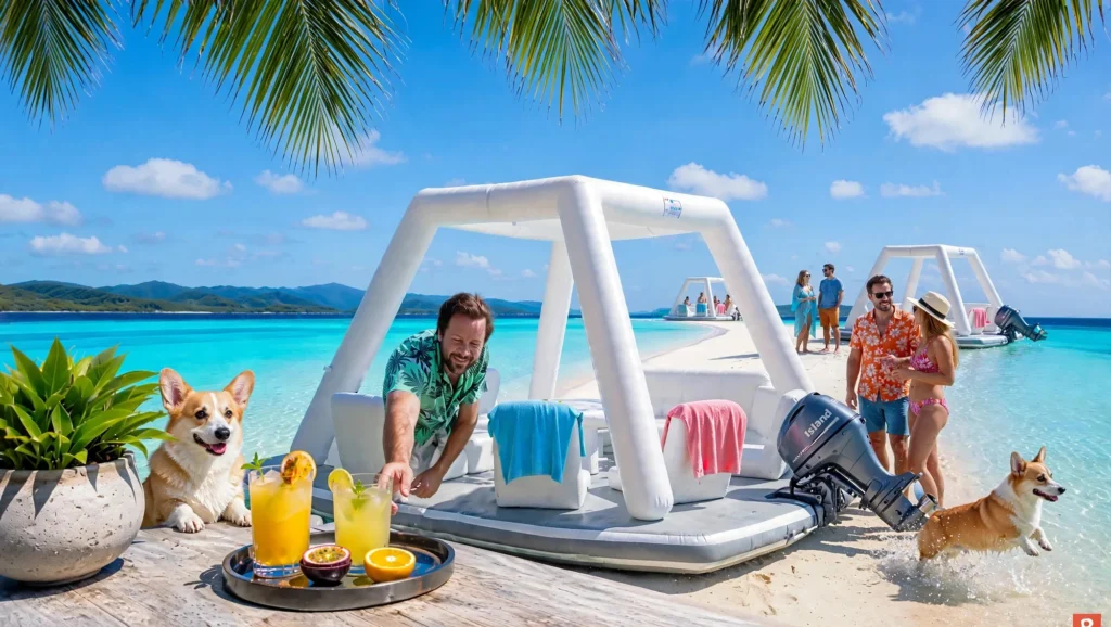 inflatable boat at the sandbar